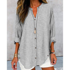 Damen Langarm Blusenshirt mit Knopfleiste und asymmetrischem Saum R&B