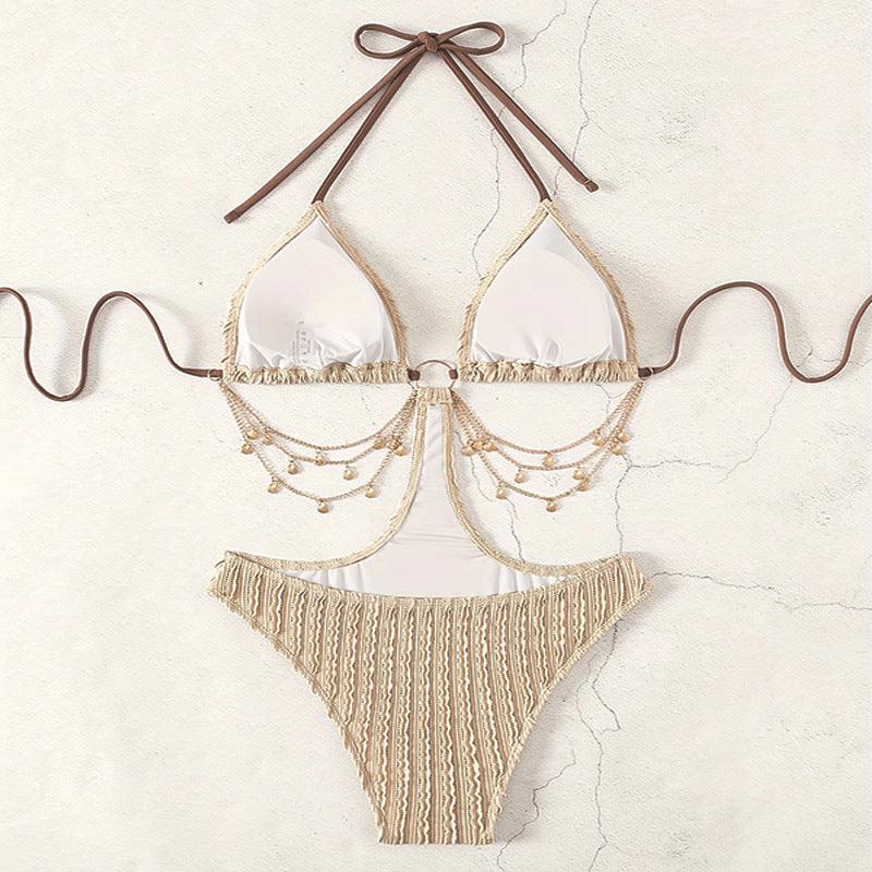 Damen Triangel-Bikini mit glänzenden Kettenakzenten und raffiniertem Design R&B