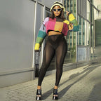 Damen modischer cropped Pulli mit buntem Patchwork-Design R&B