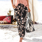 Damen elegante Freizeit-Hose mit floralem Muster und elastischem Bund R&B