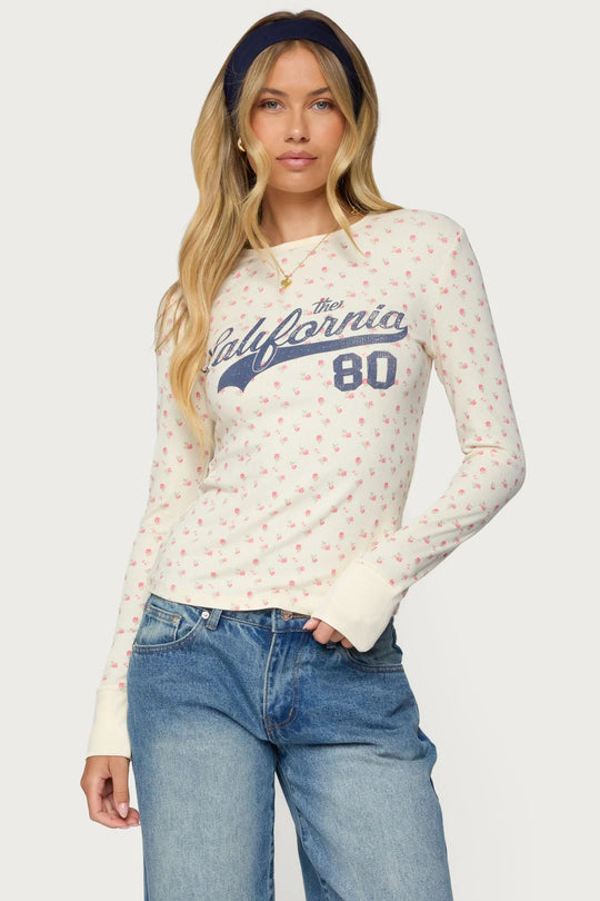 Damen Langarmshirt mit floralem Muster und sportlichem Print R&B