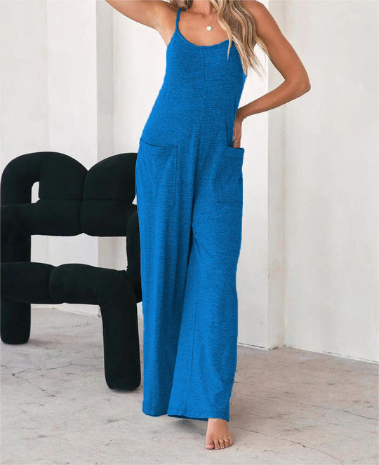 Damen Lässiger Jumpsuit mit weit geschnittenem Bein und praktischen Taschen R&B