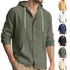 Herren nan leichtes Kapuzen-Übershirt im Crinkle-Look mit Holzknopfleiste und Kängurutasche R&B