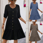 Damen Midi-Kleid mit eleganter Knopfleiste und luftiger A-Linien-Silhouette R&B