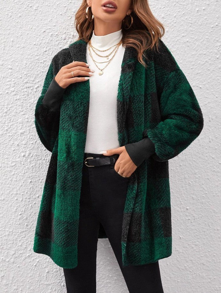 Damen Langer Karomantel aus weichem Material R&B