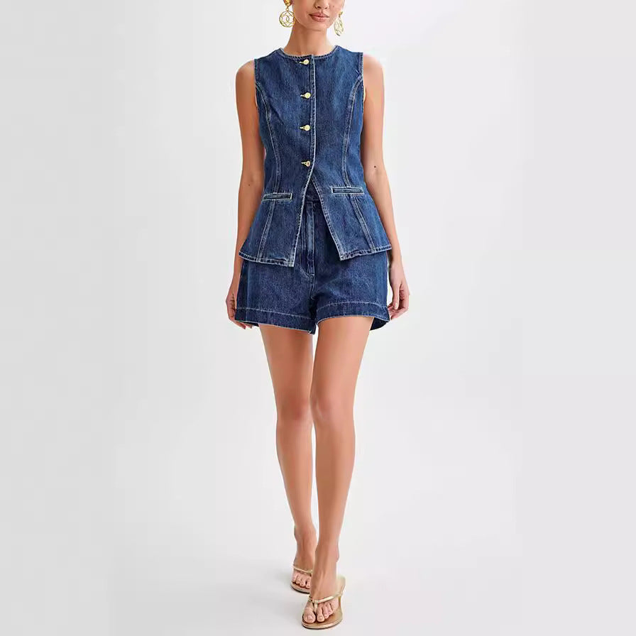 Damen Denim Weste mit Shorts R&B