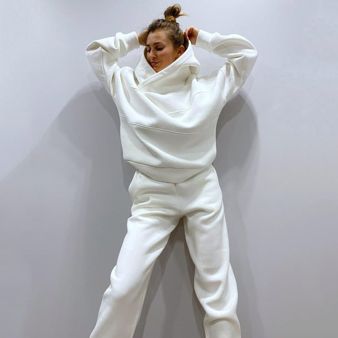 Damen lässiges Hooded Sweatset mit Ziernähten R&B