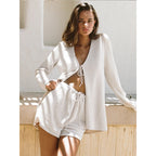 Damen lässiger Cardigan mit tiefem V-Ausschnitt und lockerer Passform R&B