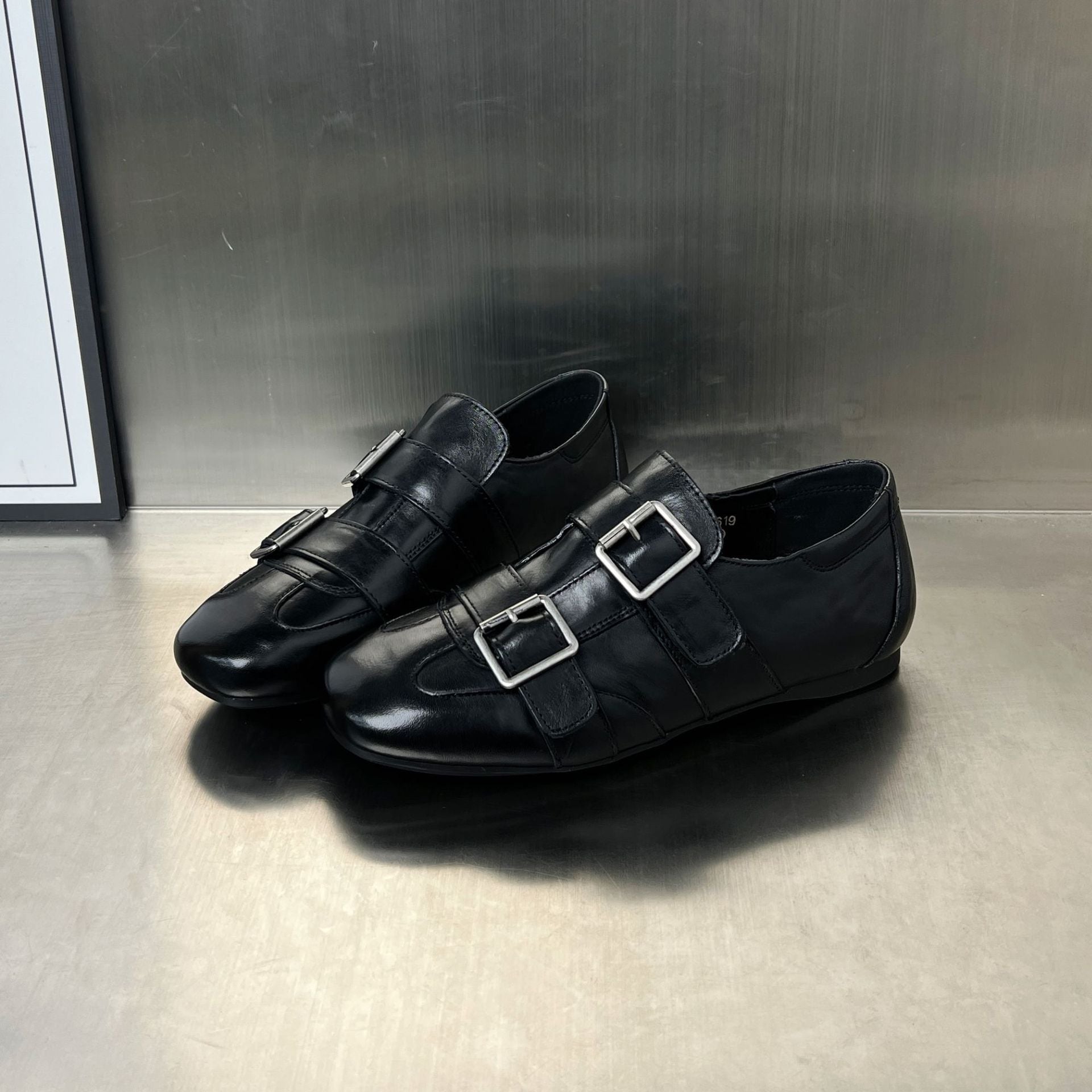 Damen elegante Mokassins mit modischen Doppelschnallen R&B