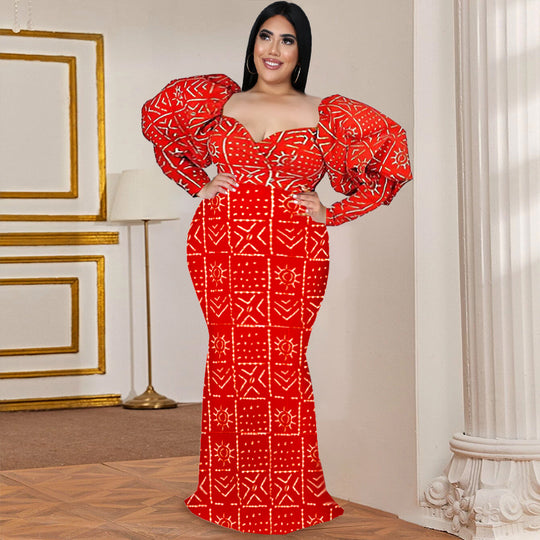 Damen Maxikleid mit Puffärmeln R&B