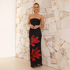 Damen Strak geschnittenes Maxikleid mit floralem Druck und schulterfreiem Design R&B
