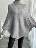 Damen Eleganter Strickponcho mit Rollkragen und Zopfmuster