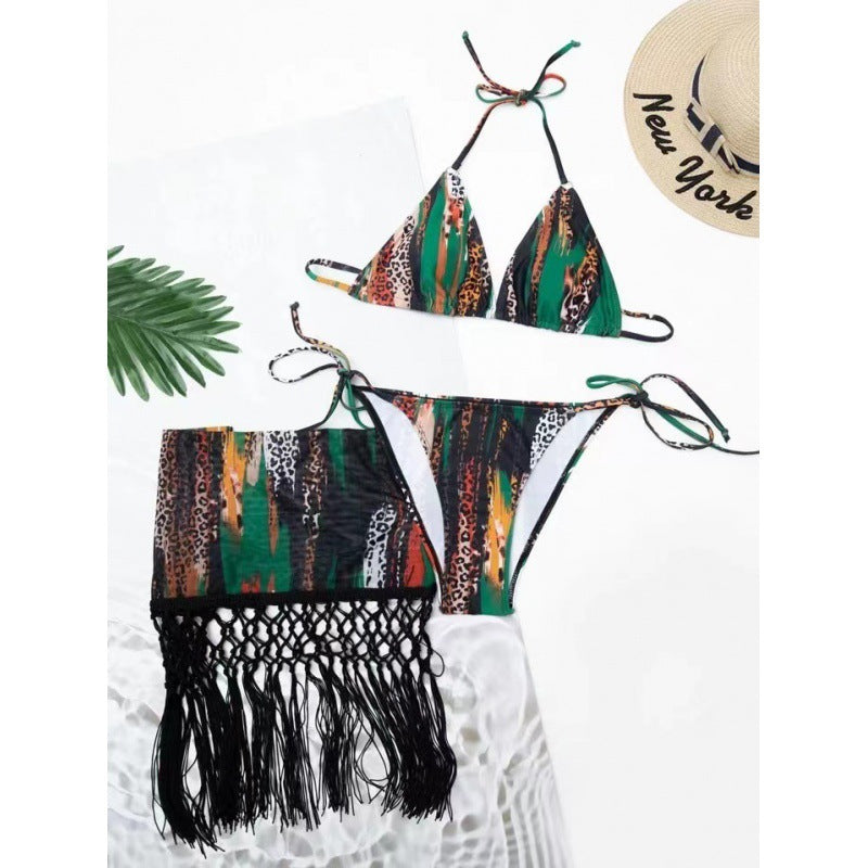 Damen Bikini-Set mit trendigem Fransenüberrock und verstellbaren Trägern R&B