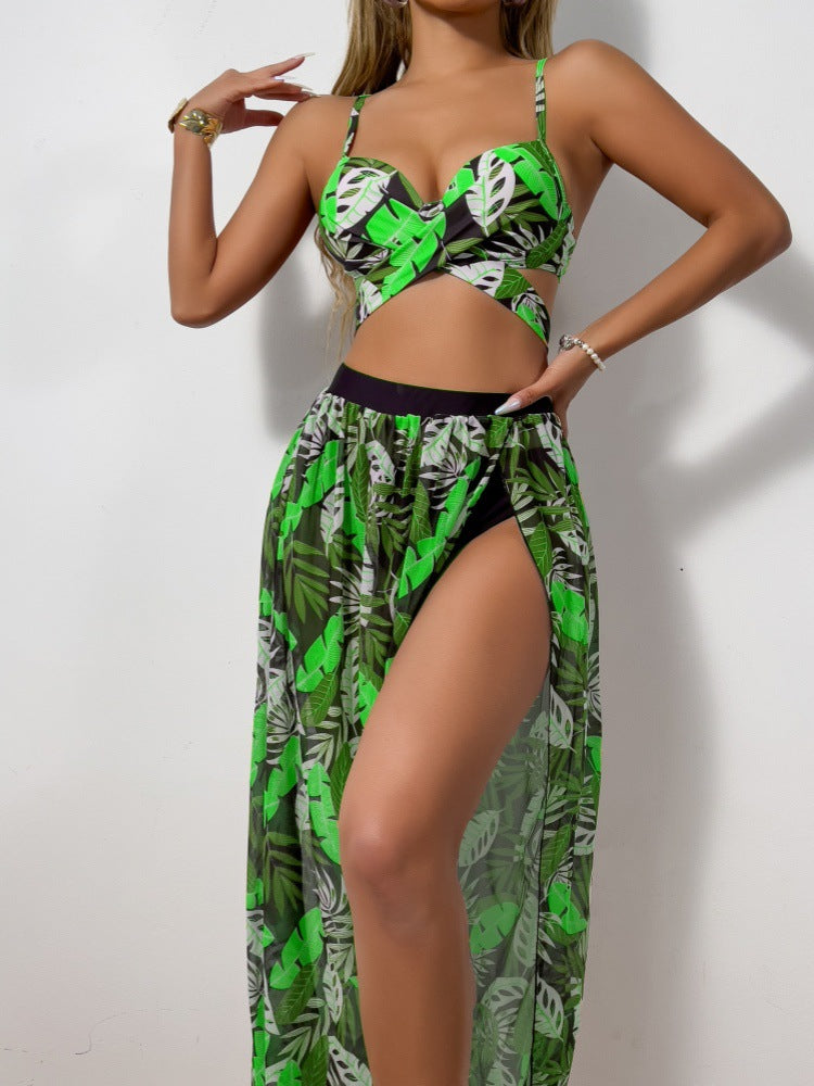 Damen Bikini-Set mit extravagantem Cut-Out und floralem Rock R&B
