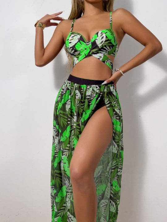 Damen Bikini-Set mit extravagantem Cut-Out und floralem Rock R&B