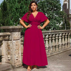 Damen Maxikleid mit tiefem V-Ausschnitt und tailliertem Schnitt R&B