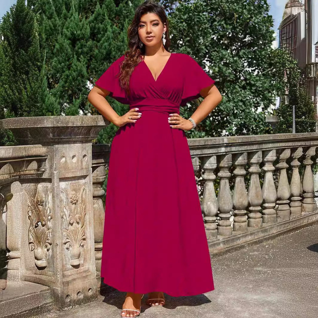 Damen Maxikleid mit tiefem V-Ausschnitt und tailliertem Schnitt R&B