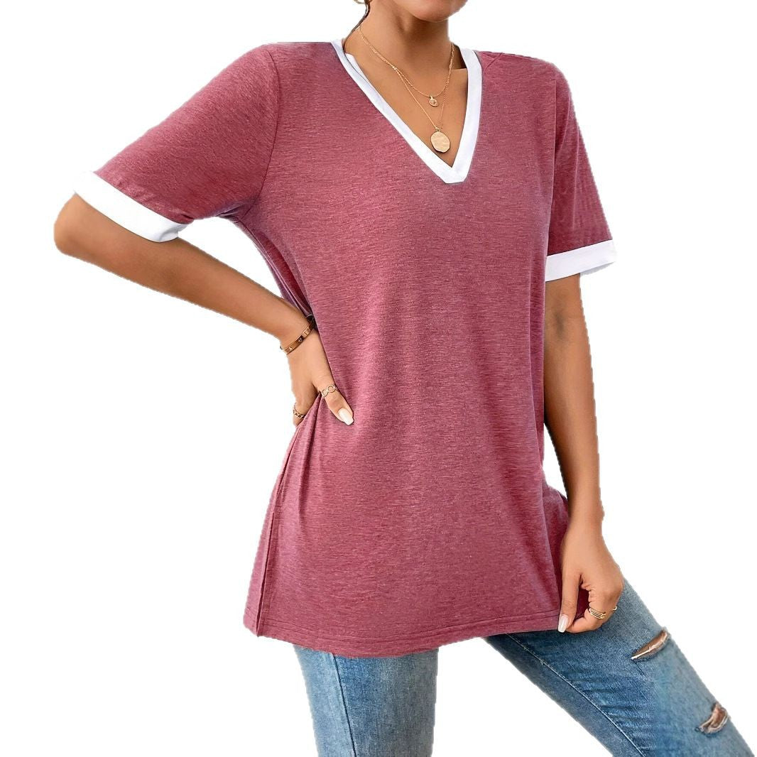 Damen V-Ausschnitt T-Shirt mit modischen Akzenten und bequemen Schnitt R&B