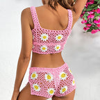 Damen gehäkeltes Bikini-Set mit Blumendetails R&B