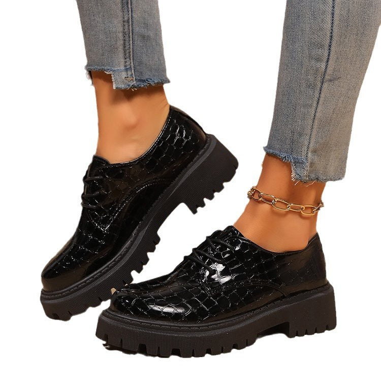 Damen Schnürschuhe im modischen Krokodilleder-Look mit robustem Profilsohle R&B