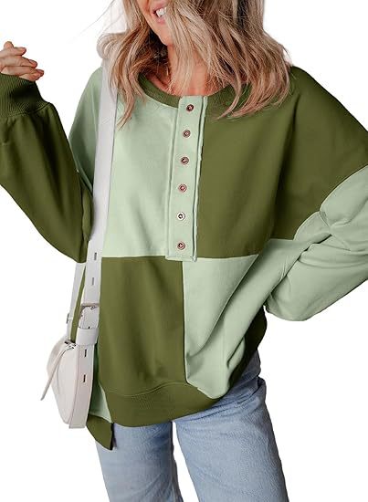Damen lässiger Kapuzenpullover mit Knopfdetails und Farbblockdesign R&B