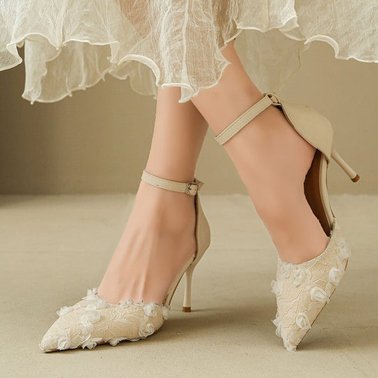 Damen elegante High Heels mit floralem Spitzendesign und verstellbarem Riemen R&B
