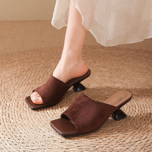Damen elegante Mules mit strukturiertem Obermaterial und modischem Blockabsatz R&B