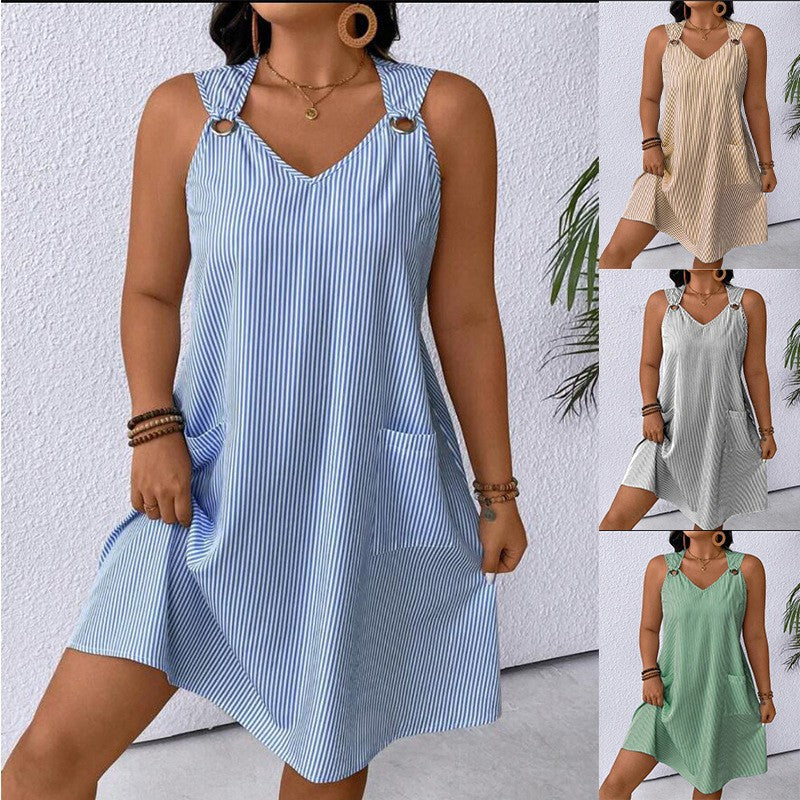 Damen Freizeitkleid mit schmalen Trägern und praktischen Taschen R&B