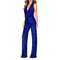 Damen Glitzerndes Jumpsuit mit tiefem V-Ausschnitt und weitem Bein R&B