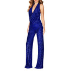 Damen Glitzerndes Jumpsuit mit tiefem V-Ausschnitt und weitem Bein R&B