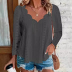 Damen luftiges Blusenshirt mit modernen Lochmuster und elegantem Ausschnitt R&B