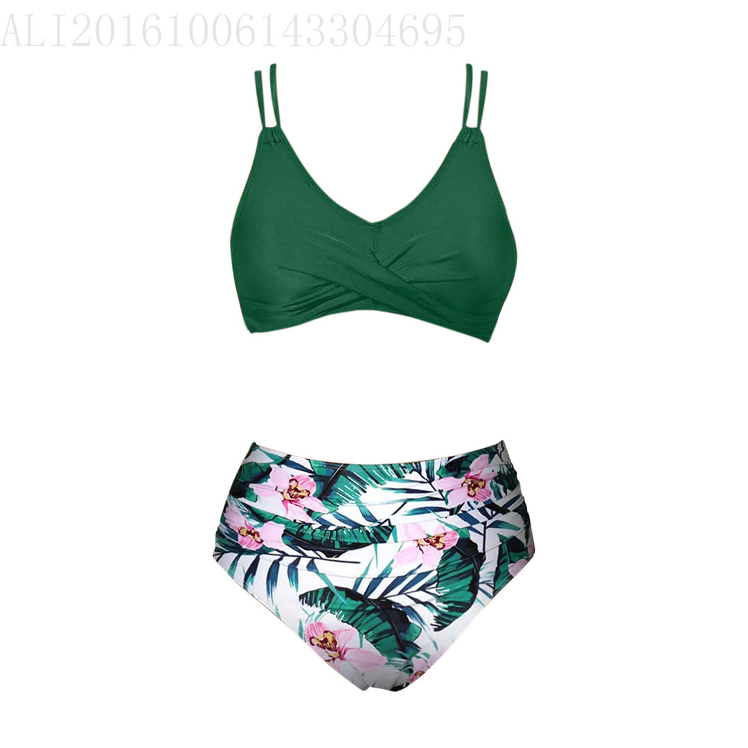 Damen Trendiger Hochschnitt-Bikini mit Raffung R&B
