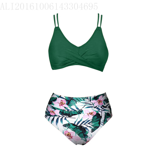 Damen Trendiger Hochschnitt-Bikini mit Raffung R&B