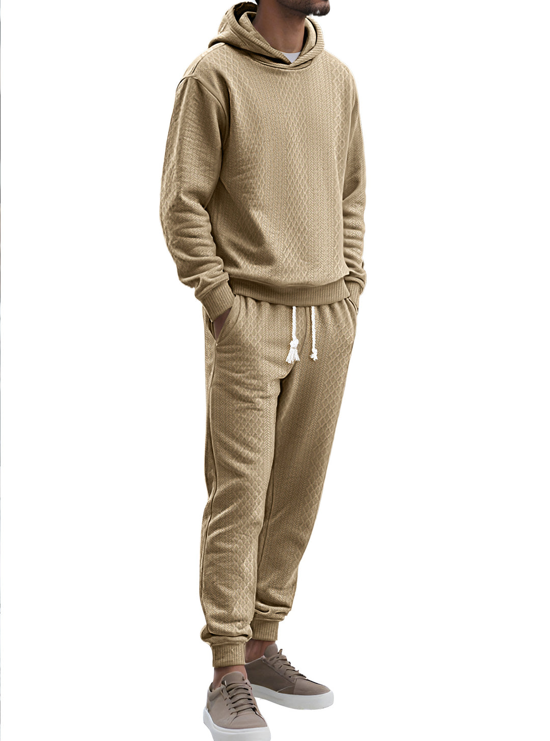Herren nan strukturierter Velours-Jogginganzug mit Kapuzenpullover und Kordelzughose R&B