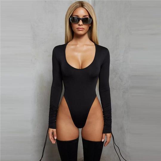 Damen Body mit langen Ärmeln und tiefem Rundhalsausschnitt R&B