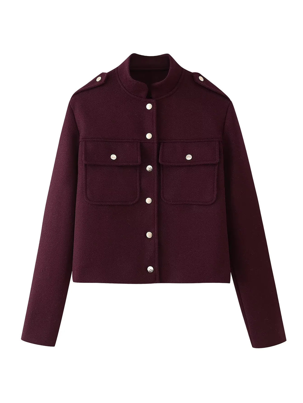 Damen kurze Militärjacke mit Taschen und dekorativen Knöpfen R&B