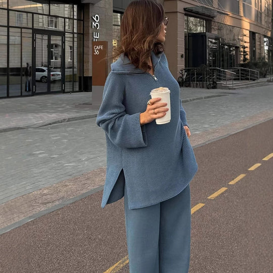 Damen lässiger Pullover mit halbem Reißverschluss und weitem Schnitt R&B