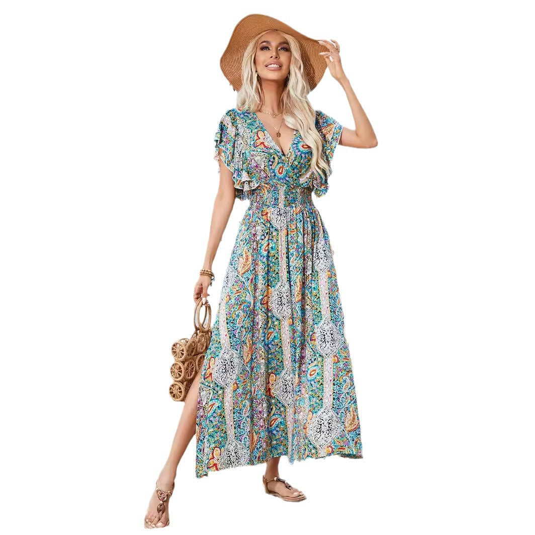 Damen Maxikleid mit verspieltem Mustermix und Rüschendetails R&B