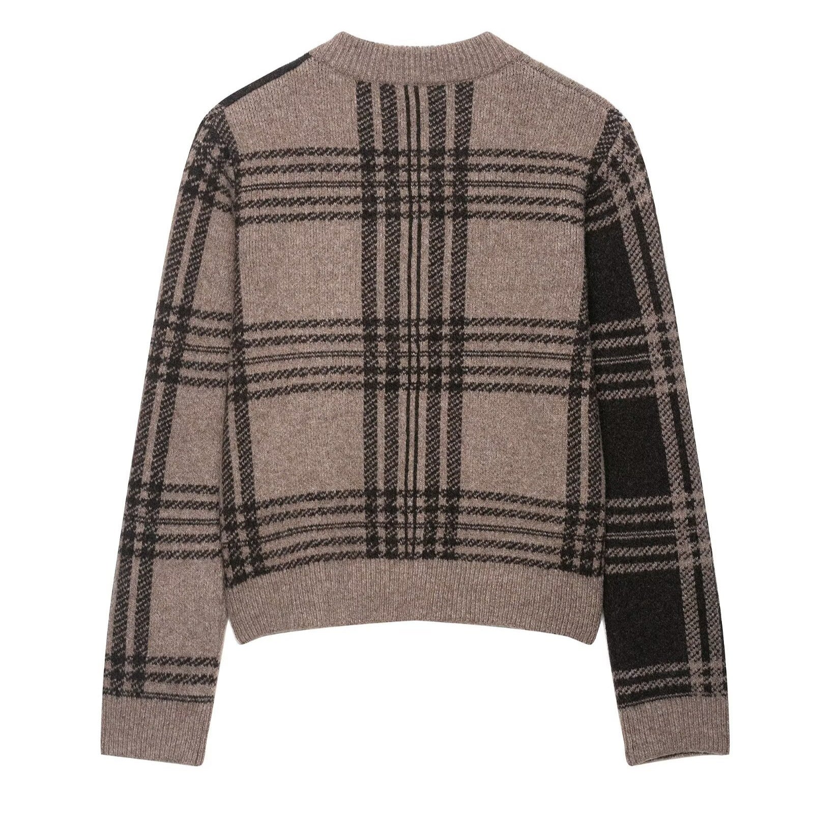 Damen kariertes Strickjacke mit Knopfleiste und weichem Material R&B