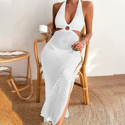 Damen elegantes Häkelkleid mit tiefem Ausschnitt R&B