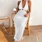Damen elegantes Häkelkleid mit tiefem Ausschnitt R&B