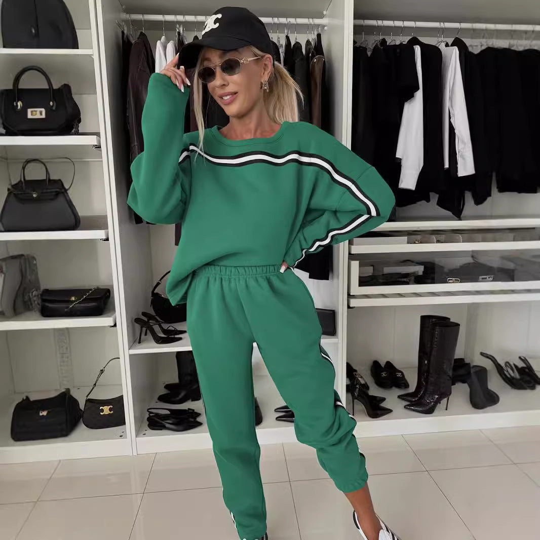 Damen Bequemes Sport-Loungewear-Set mit kontrastierenden Streifen R&B