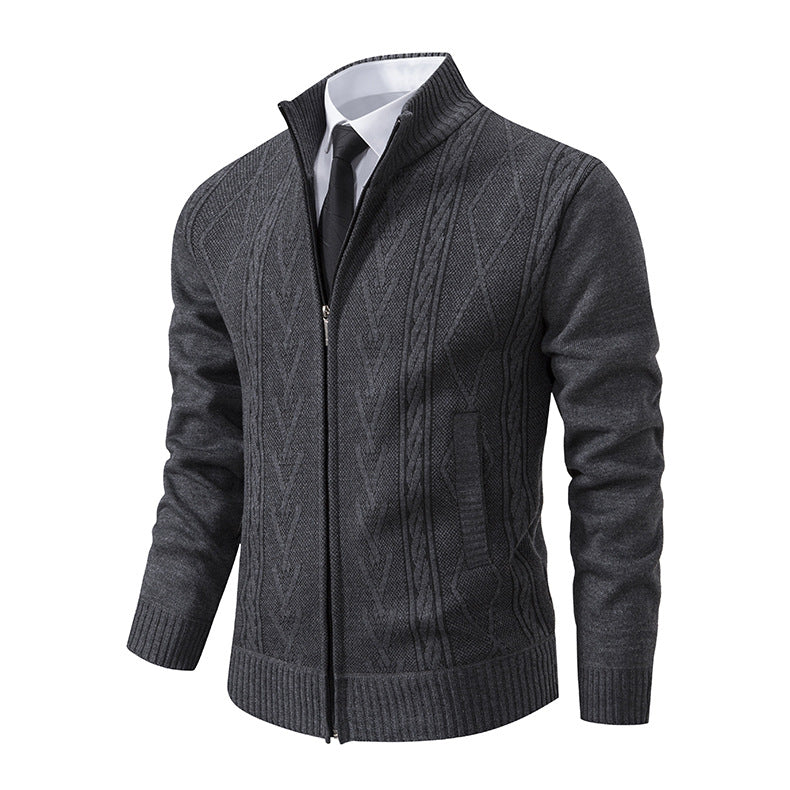 Herren Strickjacke mit strukturiertem Zipper und ausgefallenem Aran-Muster R&B