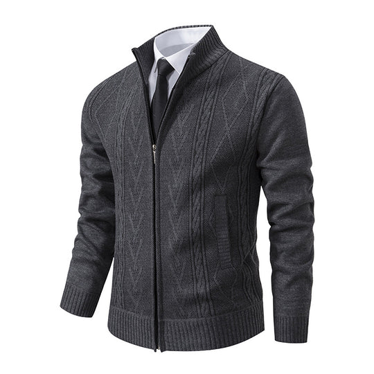 Herren Strickjacke mit strukturiertem Zipper und ausgefallenem Aran-Muster R&B