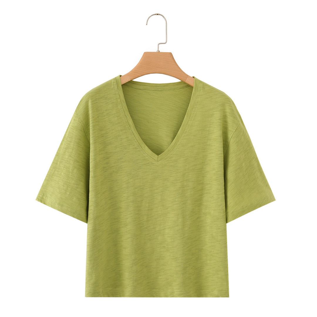 Damen V-Ausschnitt T-Shirt aus hochwertiger Baumwolle mit lässigem Schnitt R&B