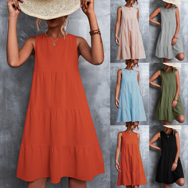Damen Sommerliches A-Linien Kleid mit voluminösem Rock und ärmellosem Design R&B