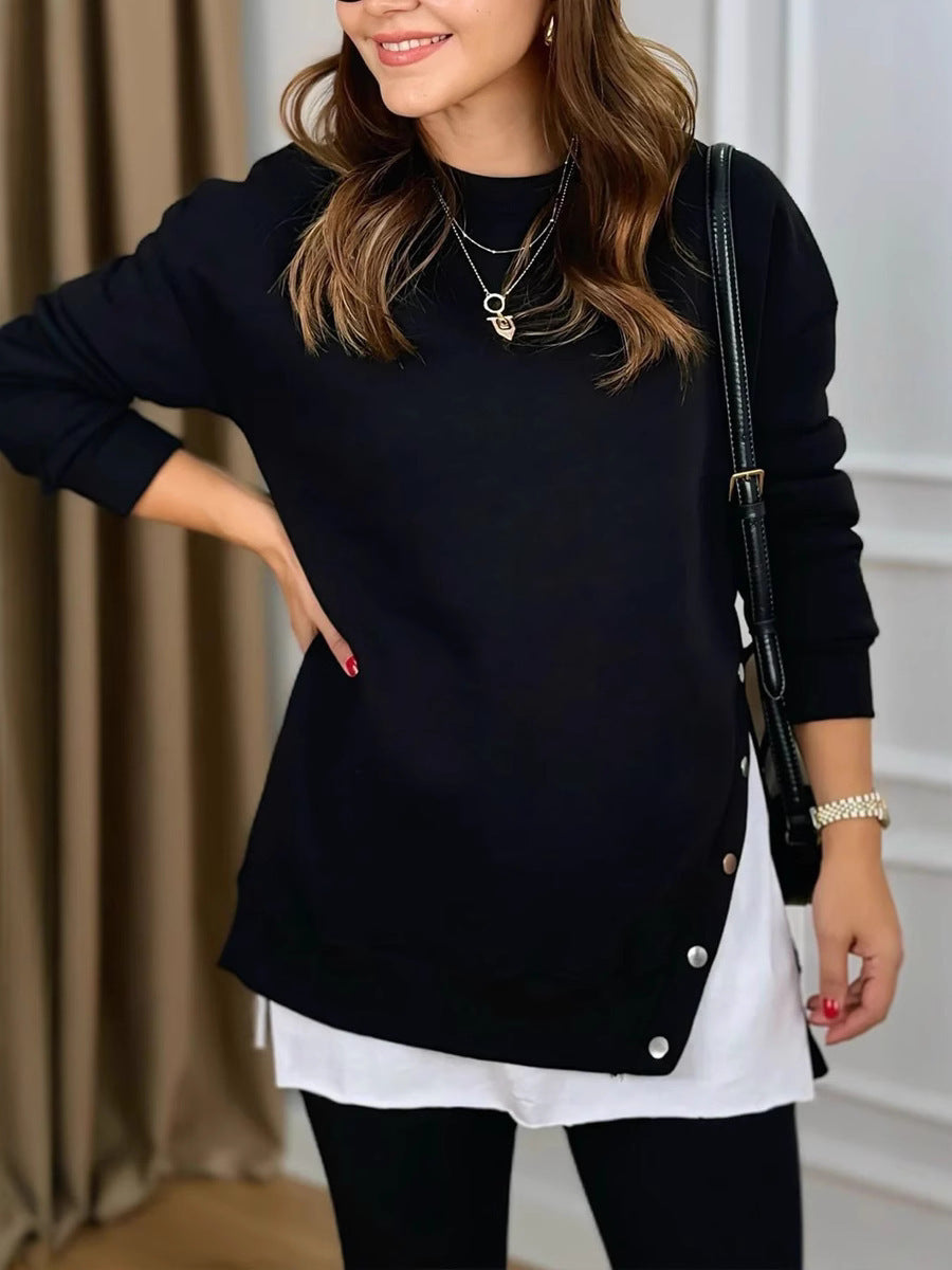 Damen Longpullover mit Modischen Druckknöpfen R&B