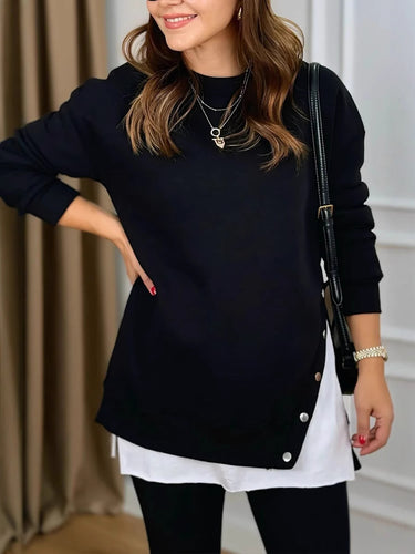 Damen Longpullover mit Modischen Druckknöpfen R&B