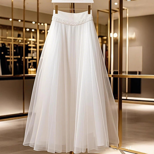 Damen Langer, luftiger Rock mit Knopfdetails und schimmerndem Bund R&B