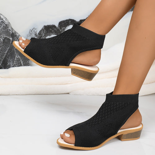 Damen offene Riemchen-Pantoletten mit atmungsaktivem Strickdesign R&B